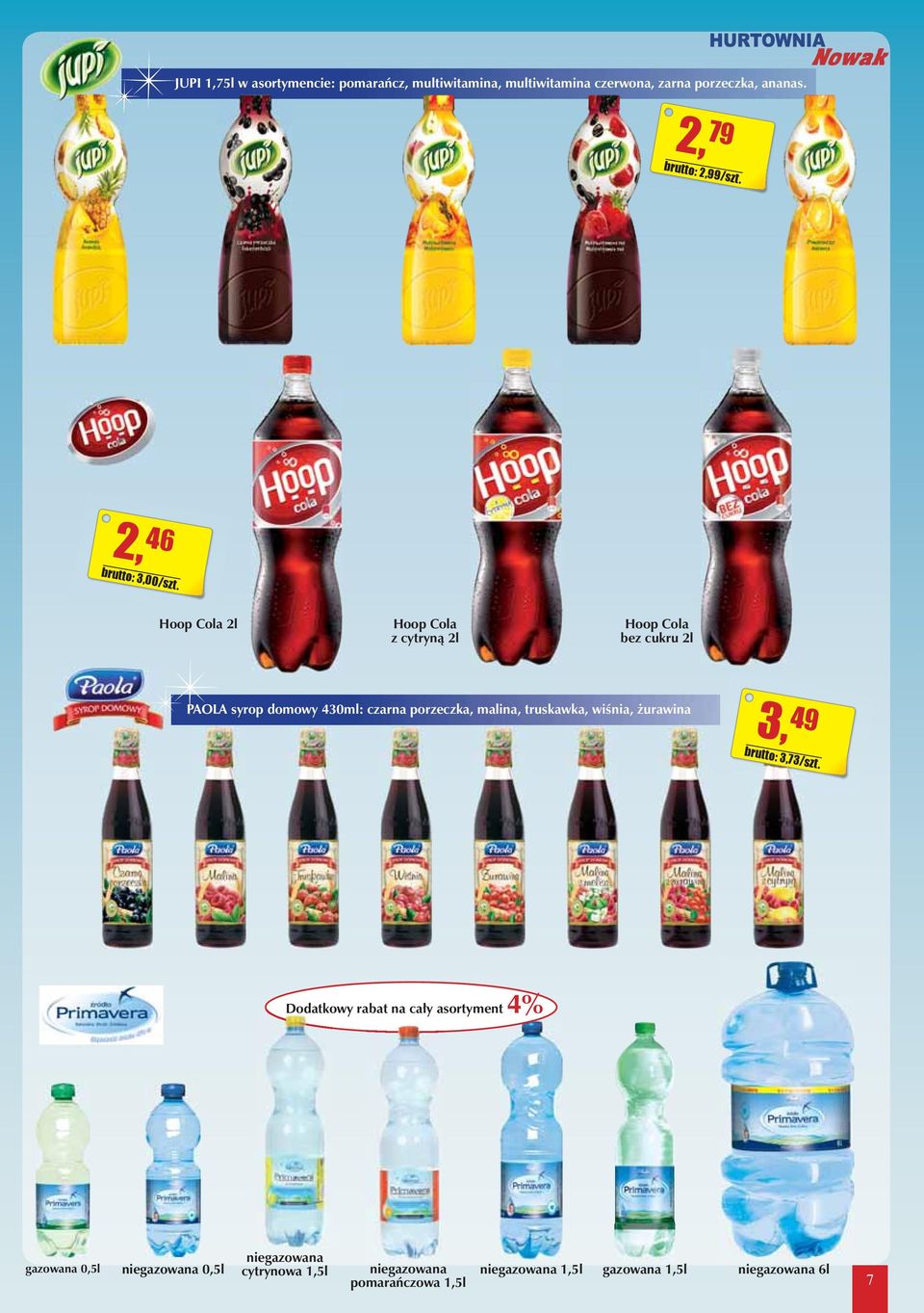 Hoop Cola 2l Hoop Cola z cytryną 2l Hoop Cola bez cukru 2l PAOLA syrop domowy 430ml: czarna porzeczka, malina, truskawka,