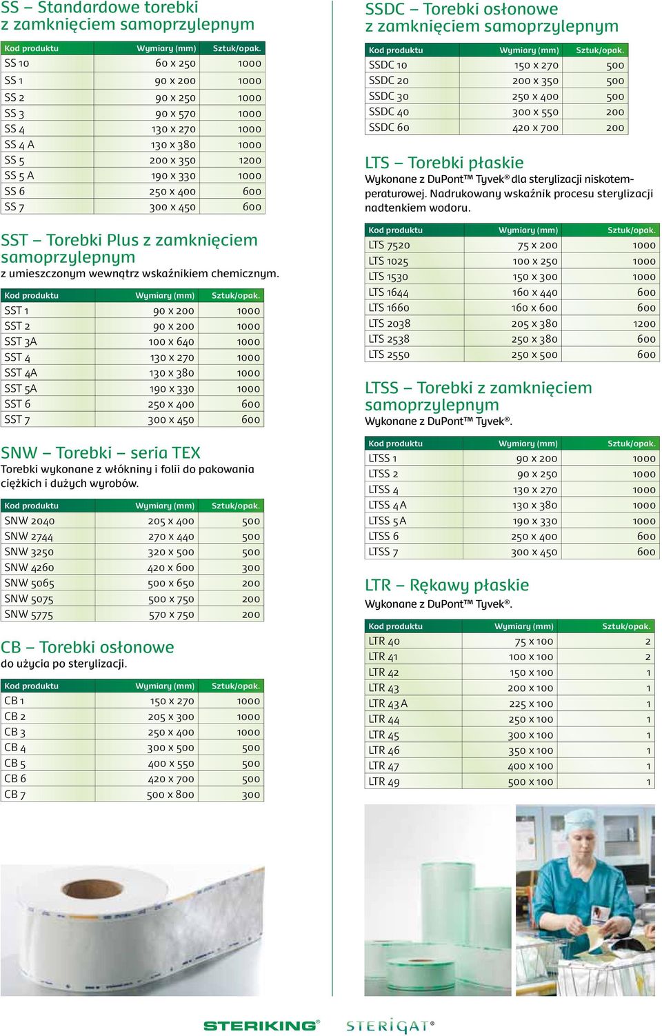 SST 1 90 x 200 1000 SST 2 90 x 200 1000 SST 3A 100 x 640 1000 SST 4 130 x 270 1000 SST 4A 130 x 380 1000 SST 5A 190 x 330 1000 SST 6 250 x 400 600 SST 7 300 x 450 600 SNW Torebki seria TEX Torebki