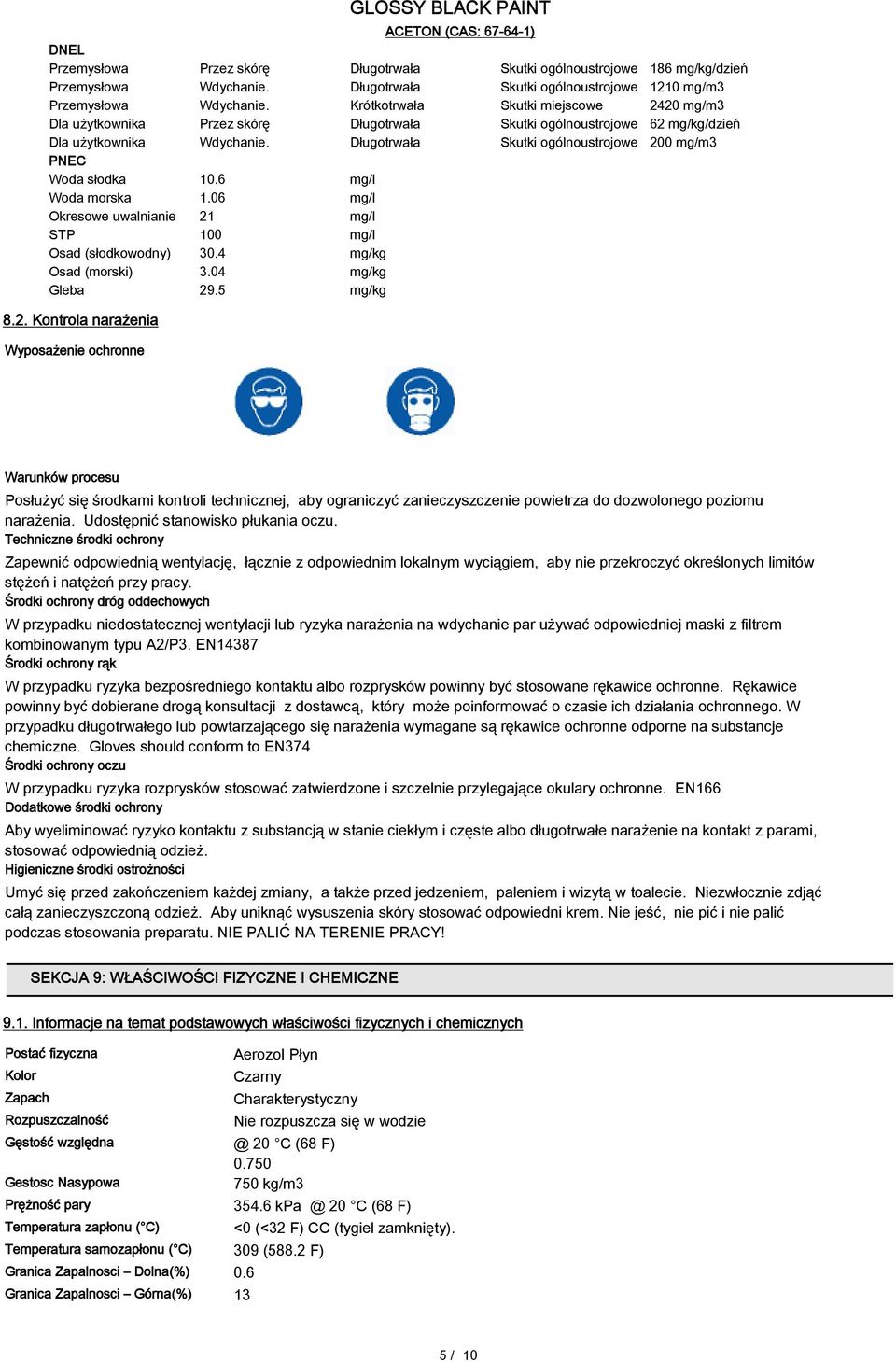 Długotrwała Skutki ogólnoustrojowe 200 mg/m3 PNEC Woda słodka 10.6 mg/l Woda morska 1.06 mg/l Okresowe uwalnianie 21 mg/l STP 100 mg/l Osad (słodkowodny) 30.4 mg/kg Osad (morski) 3.04 mg/kg Gleba 29.