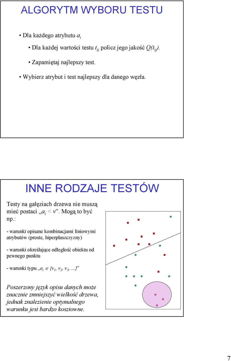 : - warunki opisane kombinacjami liniowymi arybuów (prose, hiperpłaszczyzny) - warunki określające odległość obieku od pewnego punku -