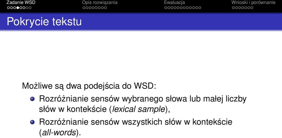 liczby słów w kontekście (lexical sample),