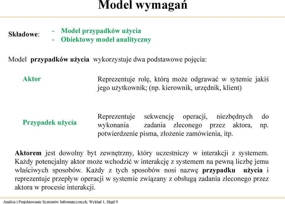 potwierdzenie pisma, złożenie zamówienia, itp. Aktorem jest dowolny byt zewnętrzny, który uczestniczy w interakcji z systemem.