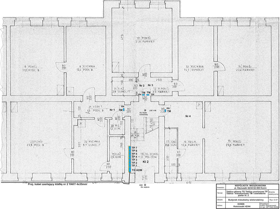 Kœciuszki 42/44 62-500 Konin Temat: Tablica g³ówna TG Tablice pomiarowe TP Tablice mieszkaniowe i oœwietlenie parter