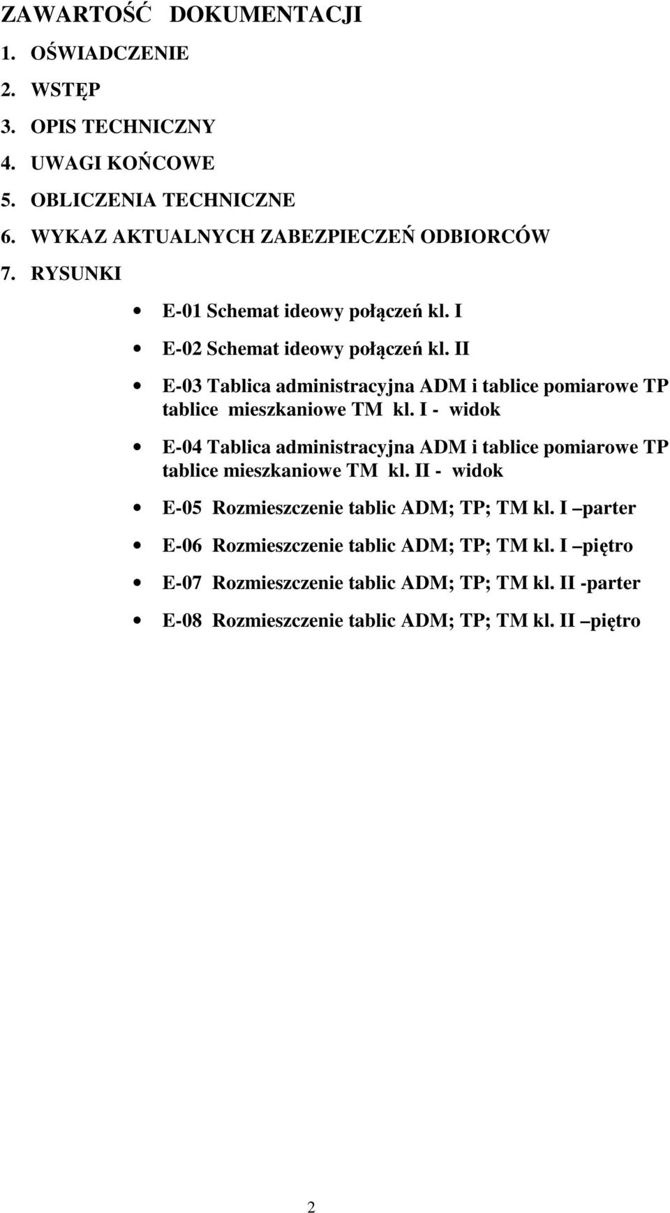 II E-03 Tablica administracyjna ADM i tablice pomiarowe TP tablice mieszkaniowe kl.