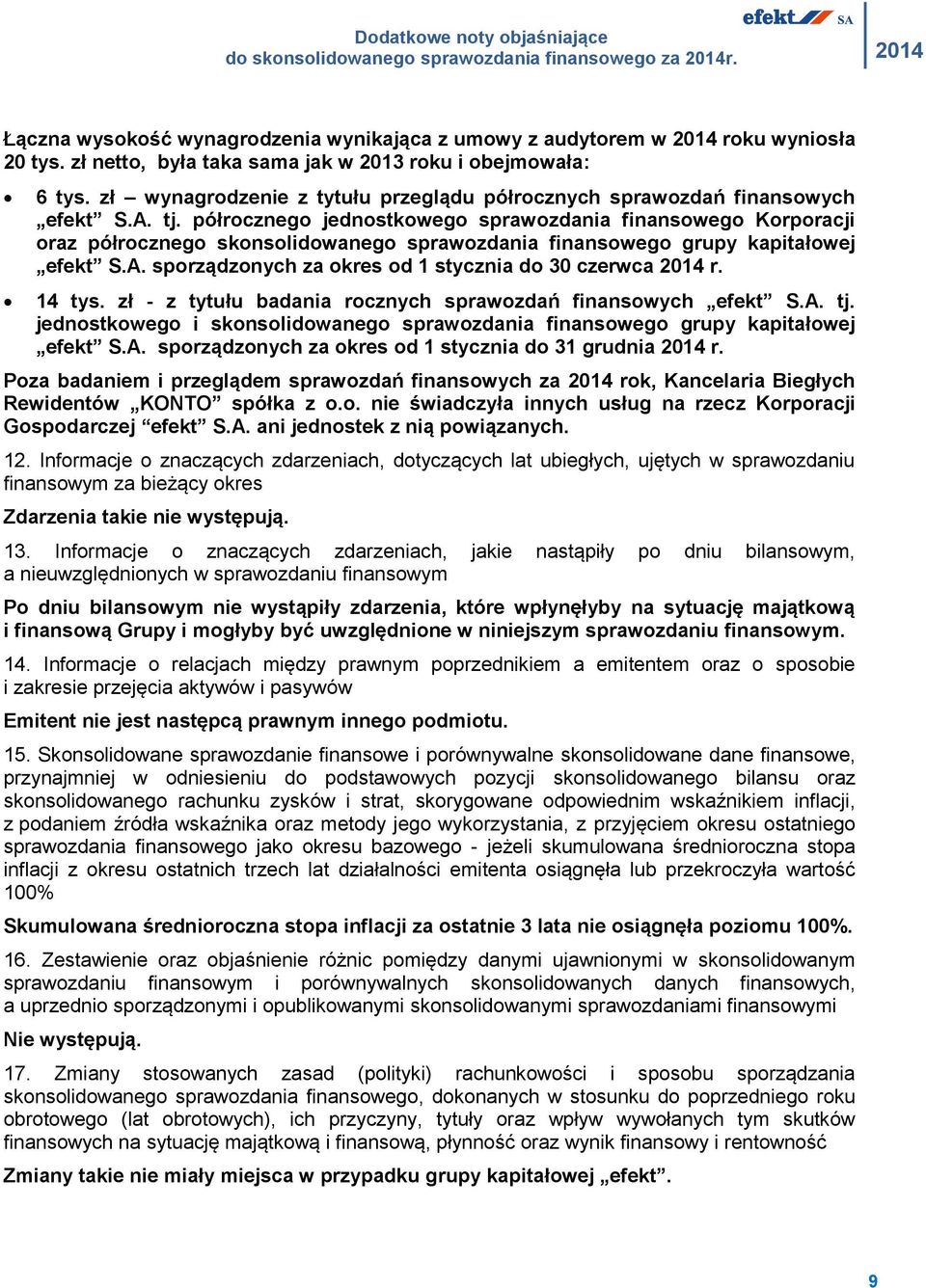 półrocznego jednostkowego sprawozdania finansowego Korporacji oraz półrocznego skonsolidowanego sprawozdania finansowego grupy kapitałowej efekt S.A.