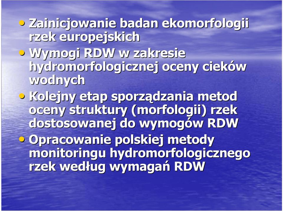 oceny struktury (morfologii) rzek dostosowanej do wymogów RDW Opracowanie