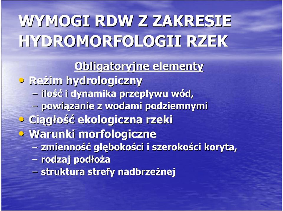 wodami podziemnymi Ciągłość ekologiczna rzeki Warunki morfologiczne