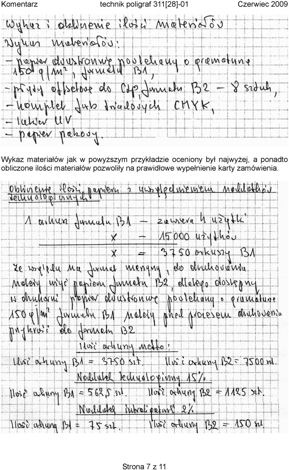 ponadto obliczone ilości materiałów