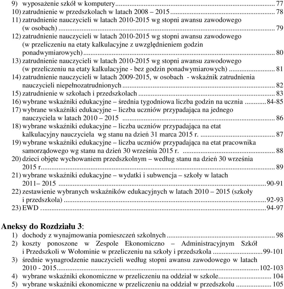 .. 80 13) zatrudnienie nauczycieli w latach 20102015 wg stopni awansu zawodowego (w przeliczeniu na etaty kalkulacyjne bez godzin ponadwymiarowych).