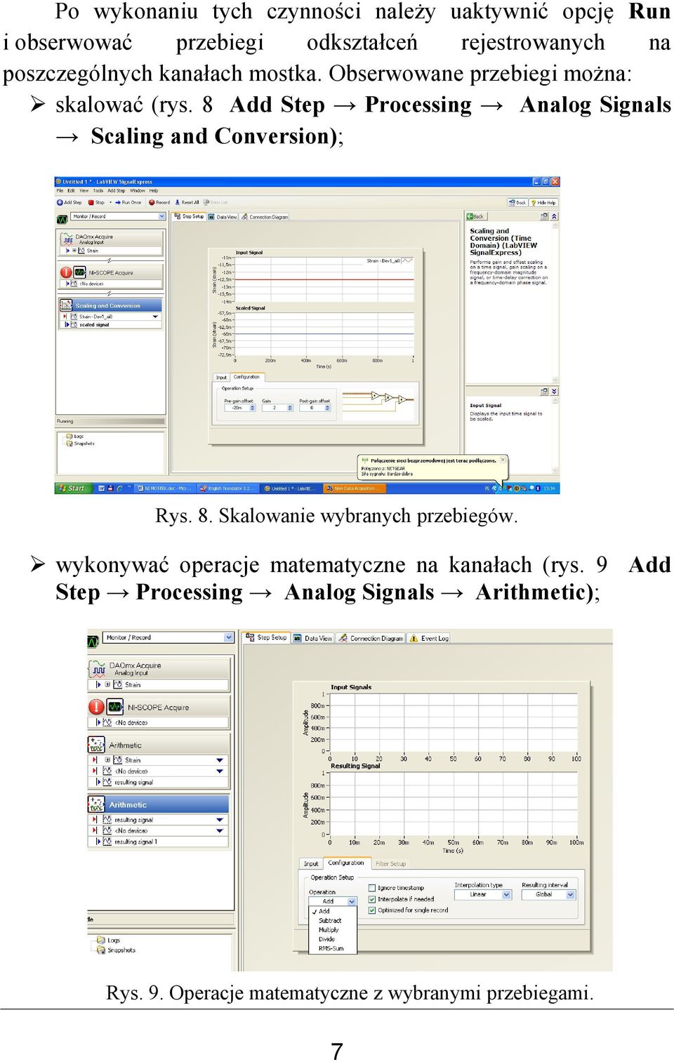 8 Add Step Processing Analog Signals Scaling and Conversion); Rys. 8. Skalowanie wybranych przebiegów.