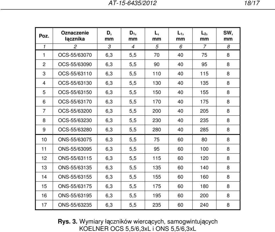 OCS-55/63150 6,3 5,5 150 40 155 8 6 OCS-55/63170 6,3 5,5 170 40 175 8 7 OCS-55/63200 6,3 5,5 200 40 205 8 8 OCS-55/63230 6,3 5,5 230 40 235 8 9 OCS-55/63280 6,3 5,5 280 40 285 8 10 ONS-55/63075 6,3