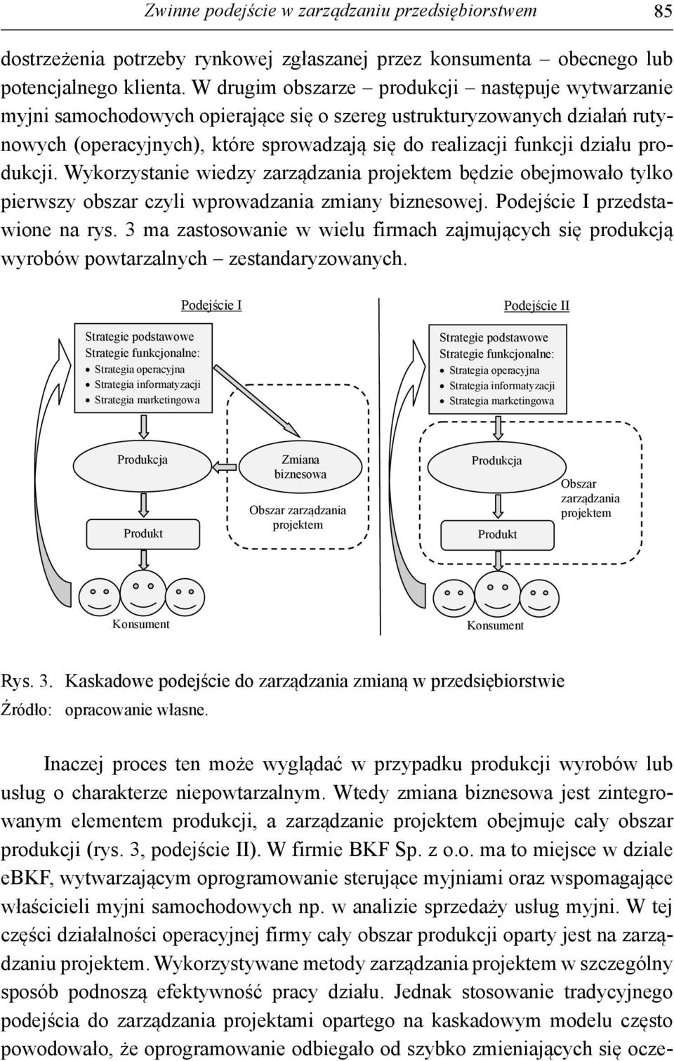 produkcji. Wykorzystanie wiedzy zarządzania projektem będzie obejmowało tylko pierwszy obszar czyli wprowadzania zmiany biznesowej. Podejście I przedstawione na rys.