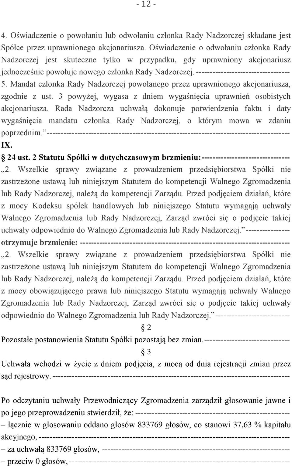 ---------------------------------- 5. Mandat członka Rady Nadzorczej powołanego przez uprawnionego akcjonariusza, zgodnie z ust.