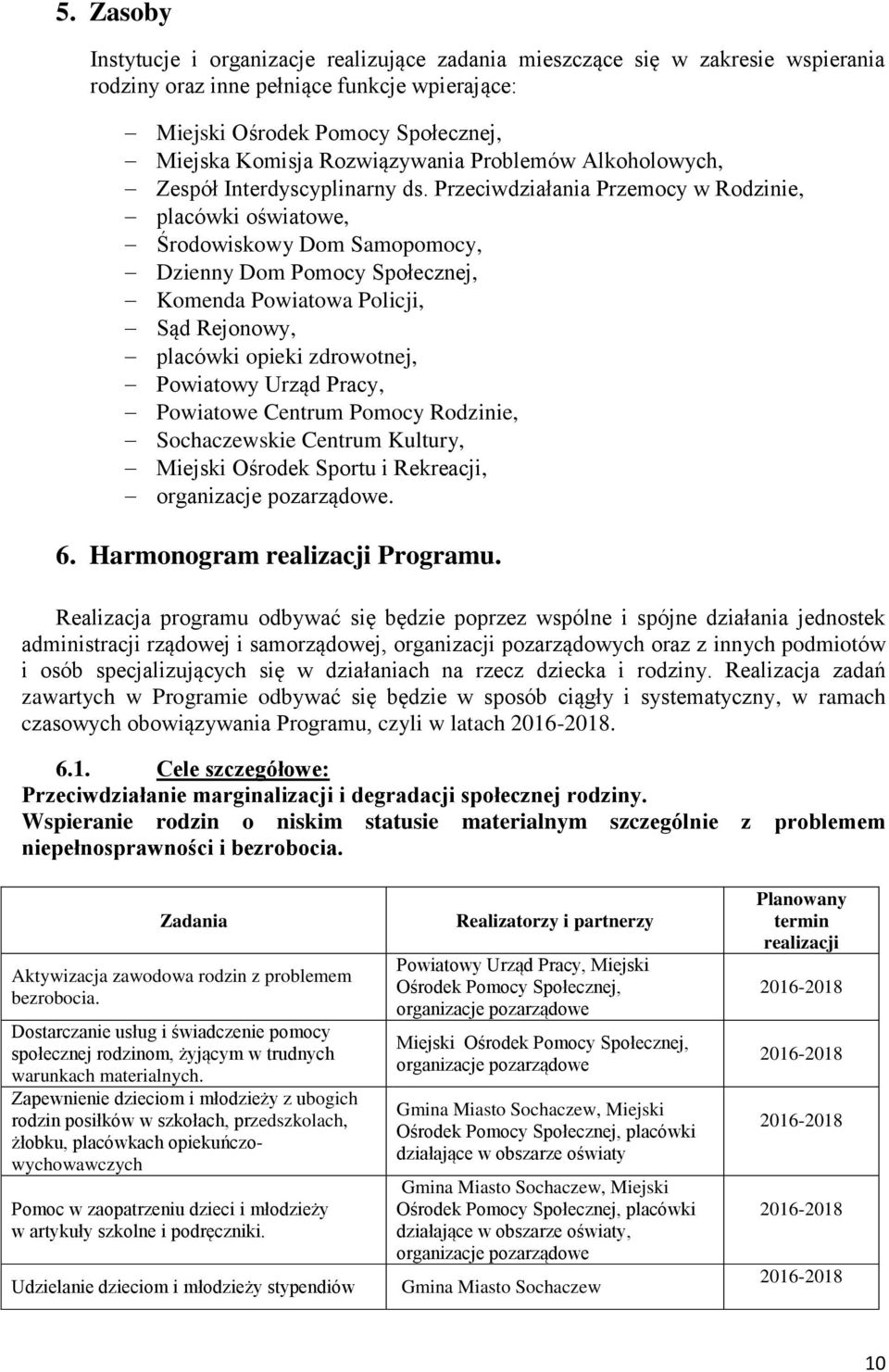 Przeciwdziałania Przemocy w Rodzinie, placówki oświatowe, Środowiskowy Dom Samopomocy, Dzienny Dom Pomocy Społecznej, Komenda Powiatowa Policji, Sąd Rejonowy, placówki opieki zdrowotnej, Powiatowy