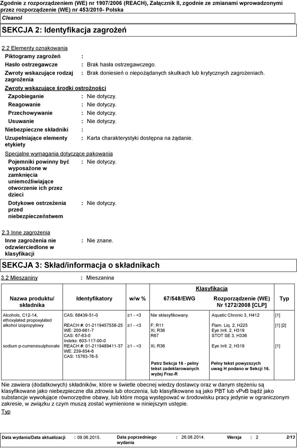 składniki Uzupełniające elementy etykiety Brak hasła ostrzegawczego.