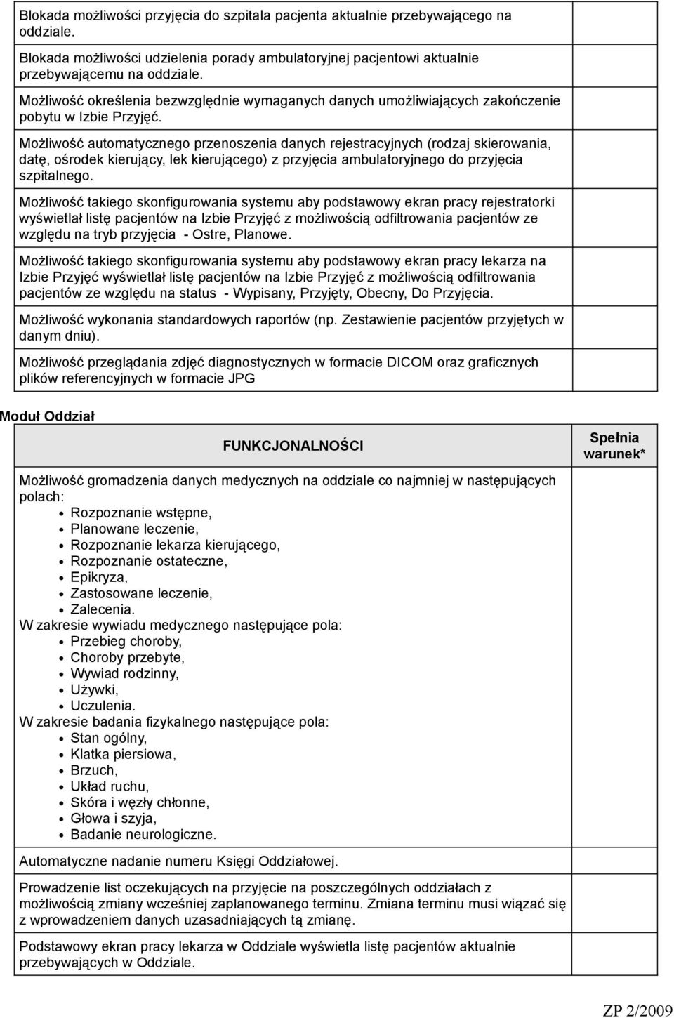 Możliwość automatycznego przenoszenia danych rejestracyjnych (rodzaj skierowania, datę, ośrodek kierujący, lek kierującego) z przyjęcia ambulatoryjnego do przyjęcia szpitalnego.