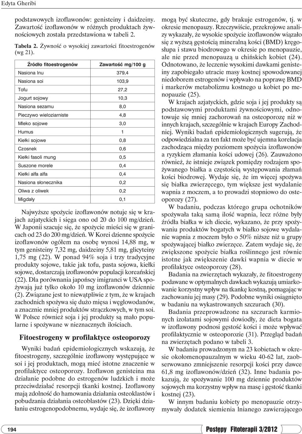 Źródło fitoestrogenów Zawartość mg/100 g Nasiona lnu 379,4 Nasiona soi 103,9 Tofu 27,2 Jogurt sojowy 10,3 Nasiona sezamu 8,0 Pieczywo wieloziarniste 4,8 Mleko sojowe 3,0 Humus 1 Kiełki sojowe 0,8