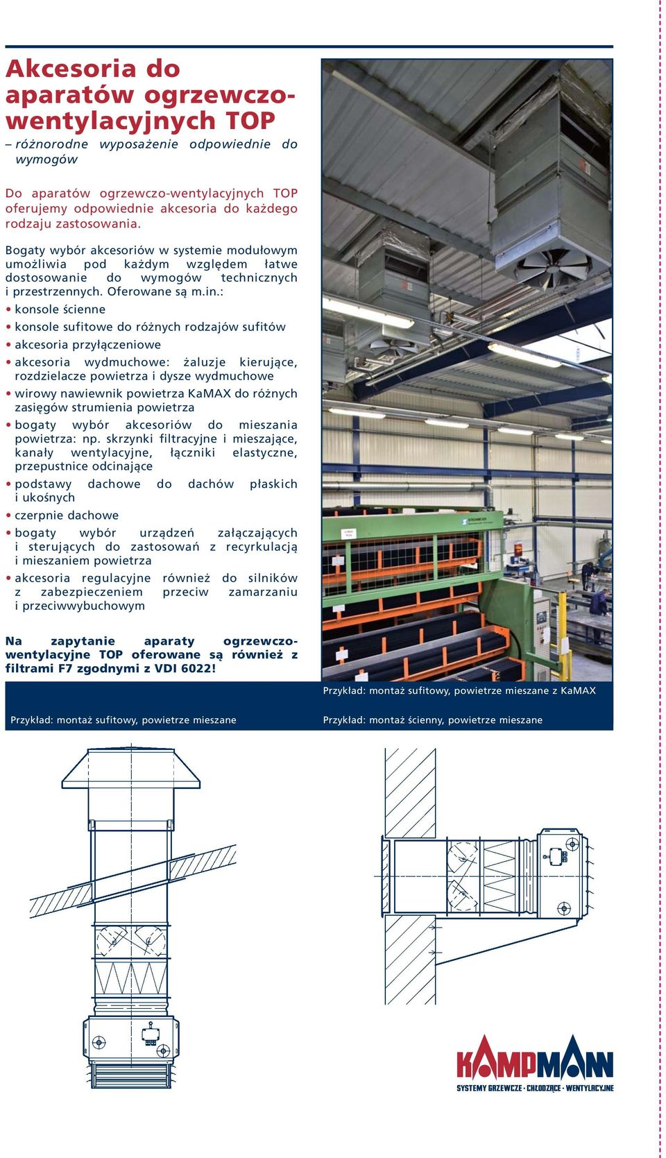 : konsole ścienne konsole sufitowe do różnych rodzajów sufitów akcesoria przyłączeniowe akcesoria wydmuchowe: żaluzje kierujące, rozdzielacze powietrza i dysze wydmuchowe wirowy nawiewnik powietrza