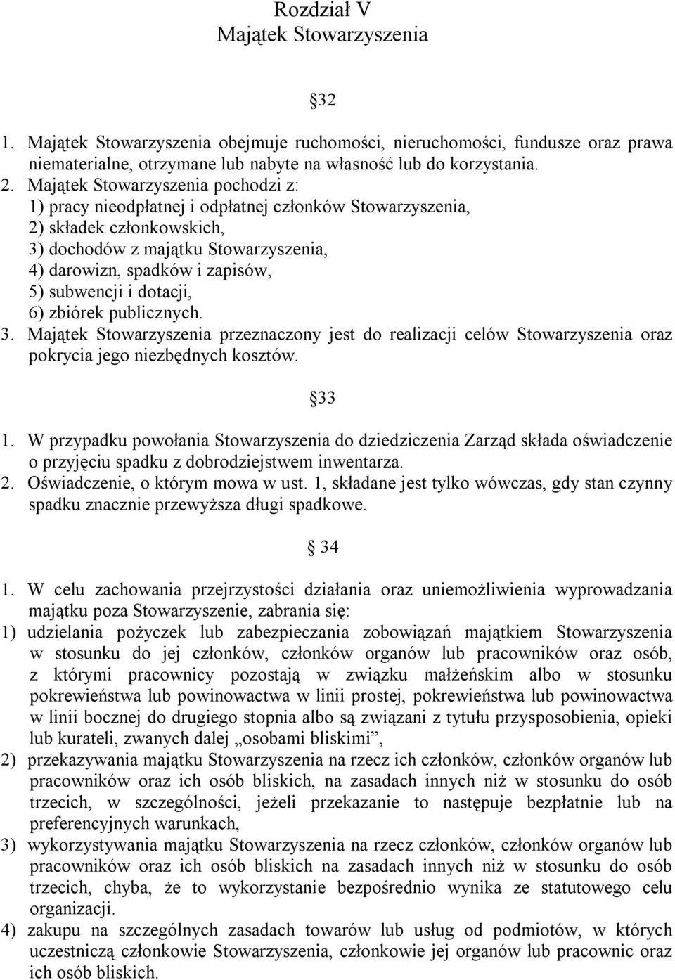 subwencji i dotacji, 6) zbiórek publicznych. 3. Majątek Stowarzyszenia przeznaczony jest do realizacji celów Stowarzyszenia oraz pokrycia jego niezbędnych kosztów. 33 1.