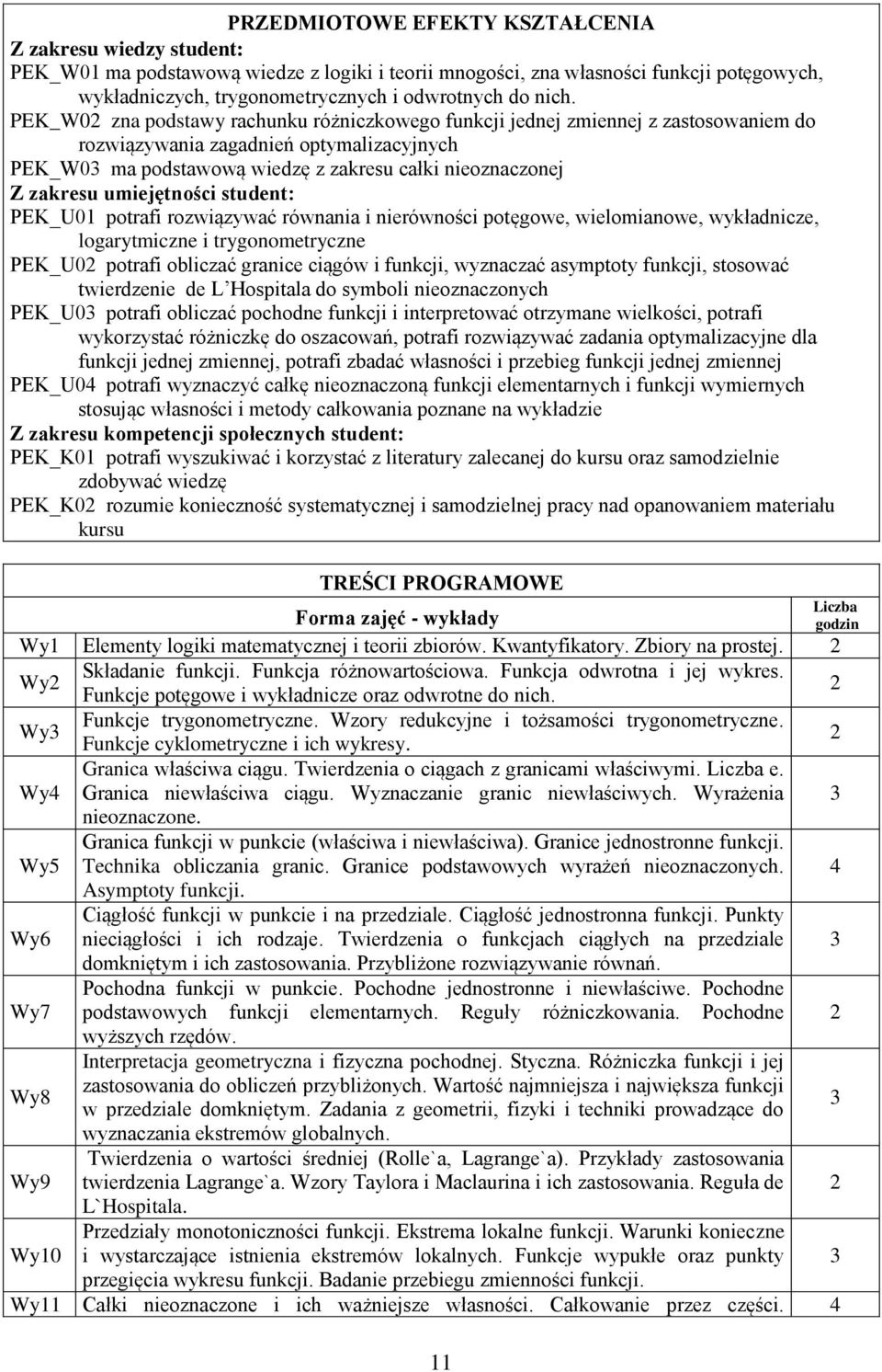 zakresu umiejętności student: PEK_U01 potrafi rozwiązywać równania i nierówności potęgowe, wielomianowe, wykładnicze, logarytmiczne i trygonometryczne PEK_U0 potrafi obliczać granice ciągów i