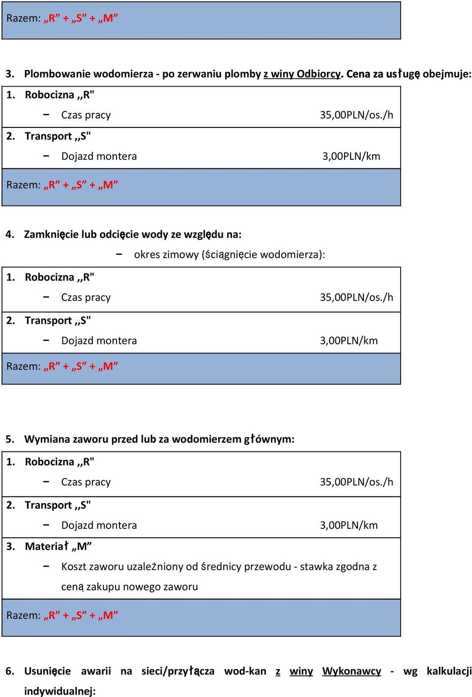 Wymiana zaworu przed lub za wodomierzem głównym: Czas pracy 35,00PLN/os.