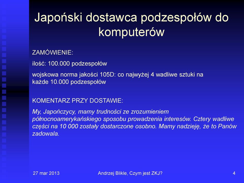 000 podzespołów KOMENTARZ PRZY DOSTAWIE: My, Japończycy, mamy trudności ze zrozumieniem