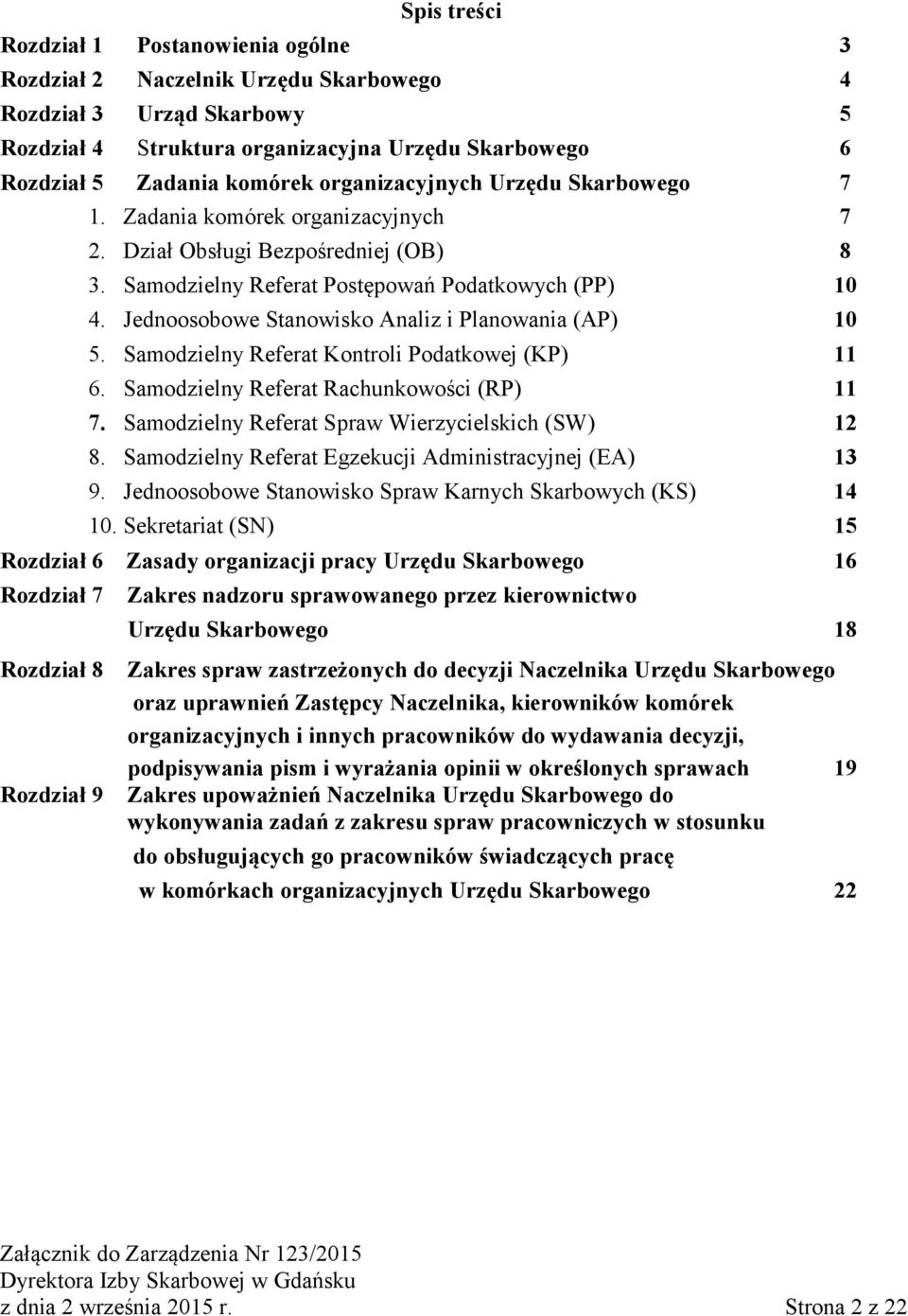 Jednoosobowe Stanowisko Analiz i Planowania (AP) 10 5. Samodzielny Referat Kontroli Podatkowej (KP) 11 6. Samodzielny Referat Rachunkowości (RP) 11 7.