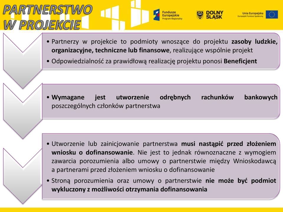 partnerstwa musi nastąpić przed złożeniem wniosku o dofinansowanie.