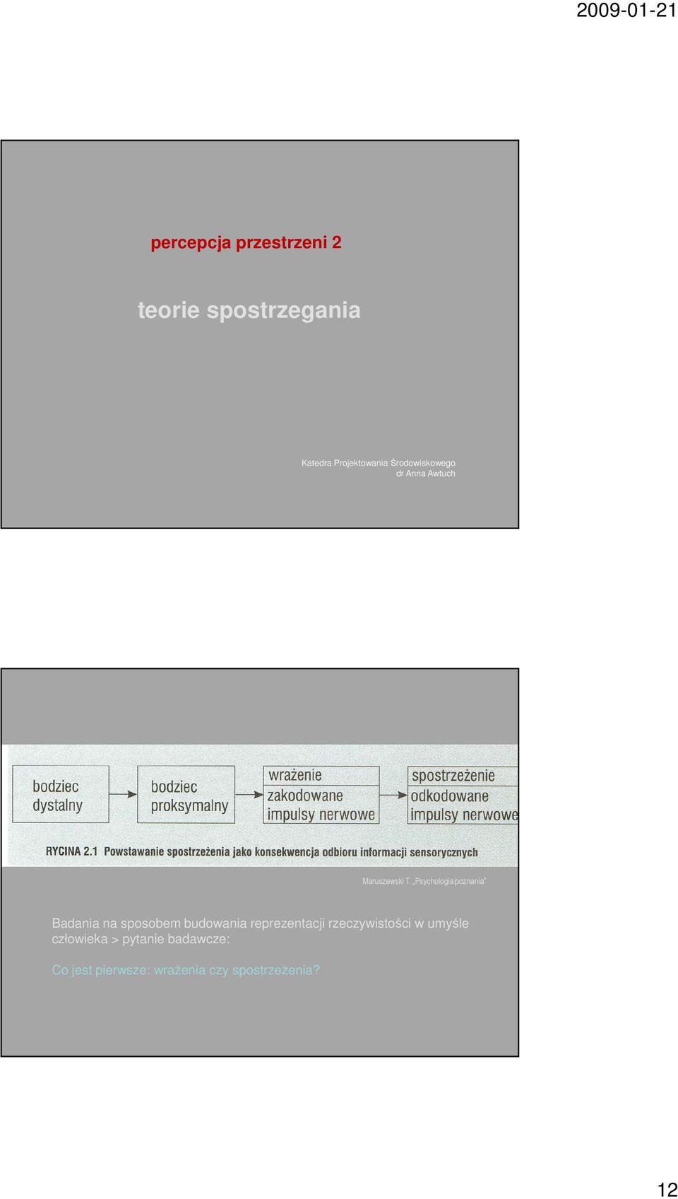 Psychologia poznania Badania na sposobem budowania reprezentacji