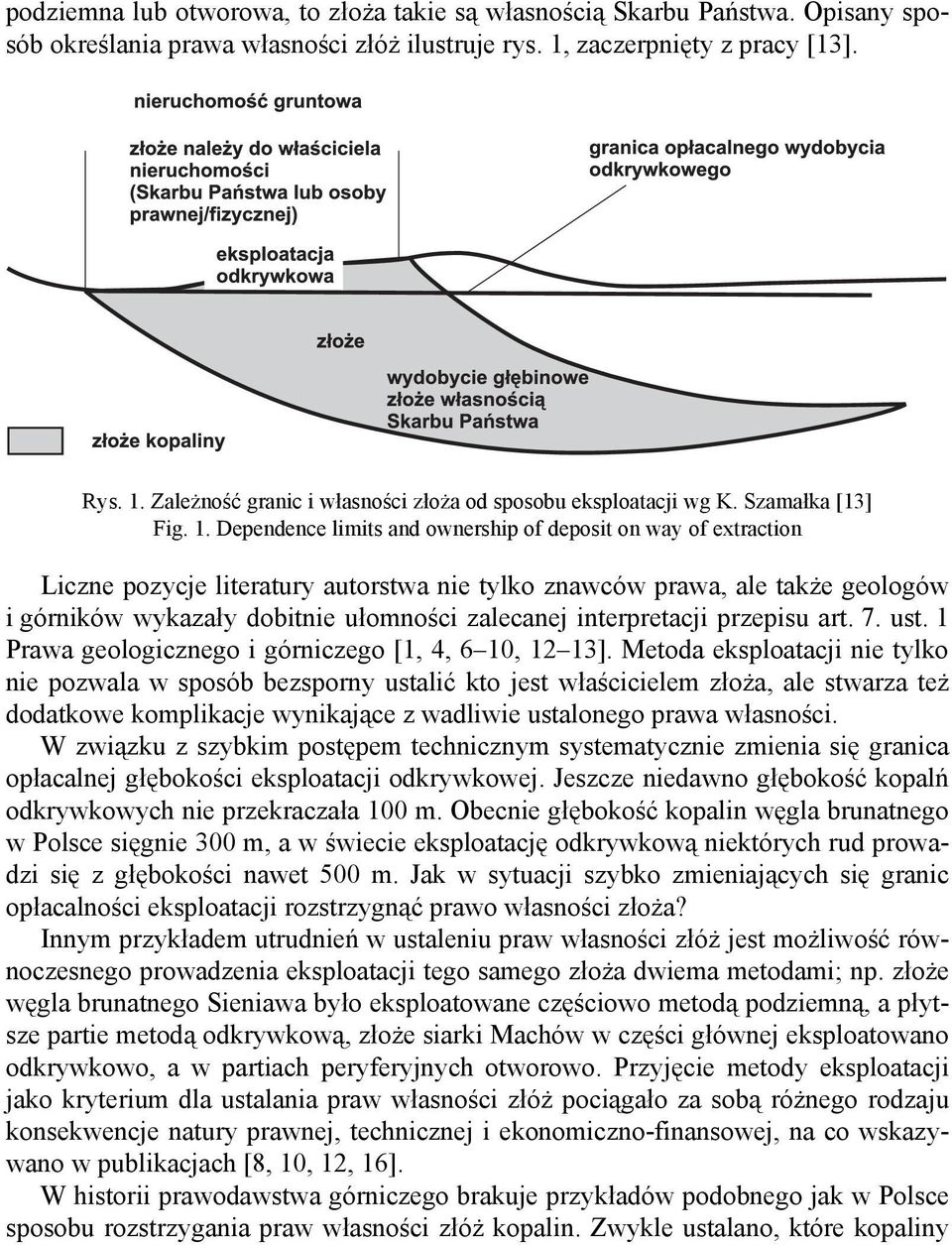 Dependence limits and ownership of deposit on way of extraction Liczne pozycje literatury autorstwa nie tylko znawców prawa, ale także geologów i górników wykazały dobitnie ułomności zalecanej