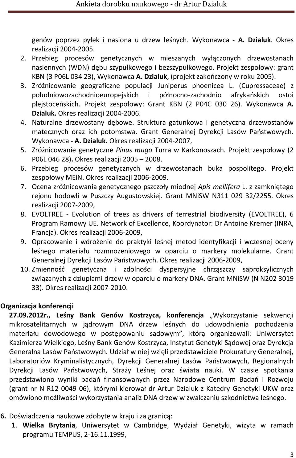 Dzialuk, (projekt zakończony w roku 2005). 3. Zróżnicowanie geograficzne populacji Juniperus phoenicea L.