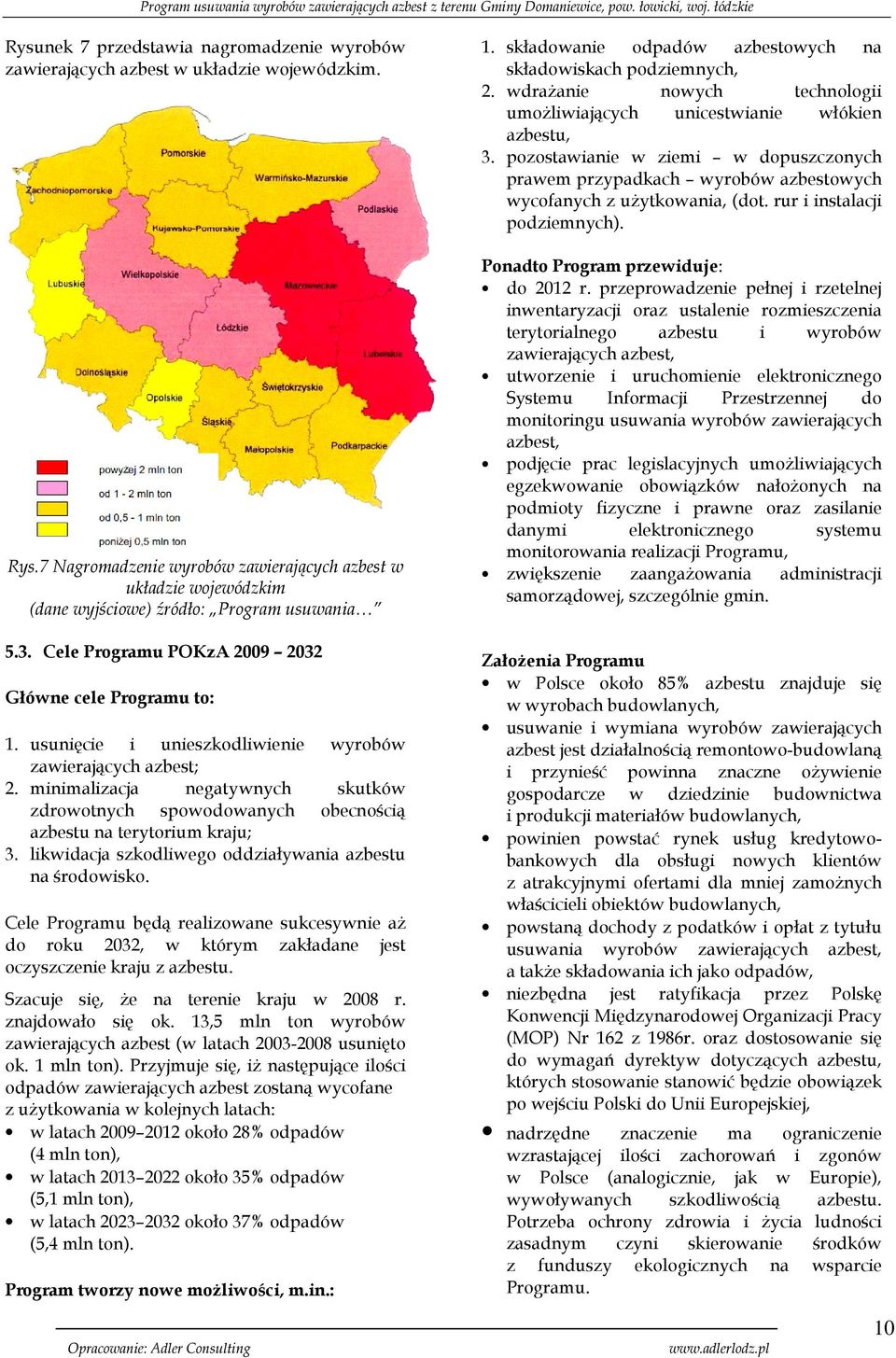 usunięcie i unieszkodliwienie wyrobów zawierających azbest; 2. minimalizacja negatywnych skutków zdrowotnych spowodowanych obecnością azbestu na terytorium kraju; 3.