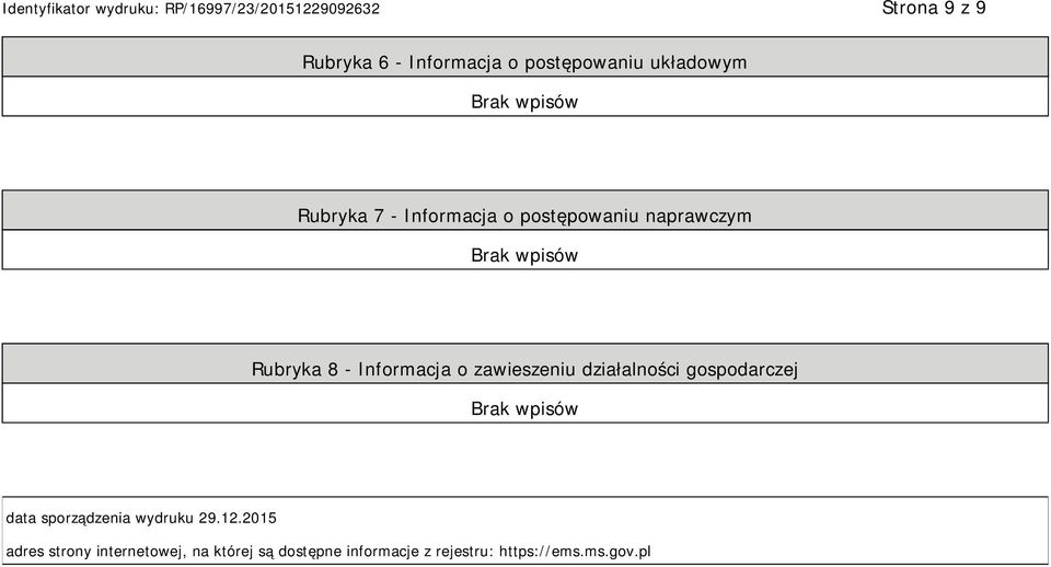 działalności gospodarczej data sporządzenia wydruku 29.12.