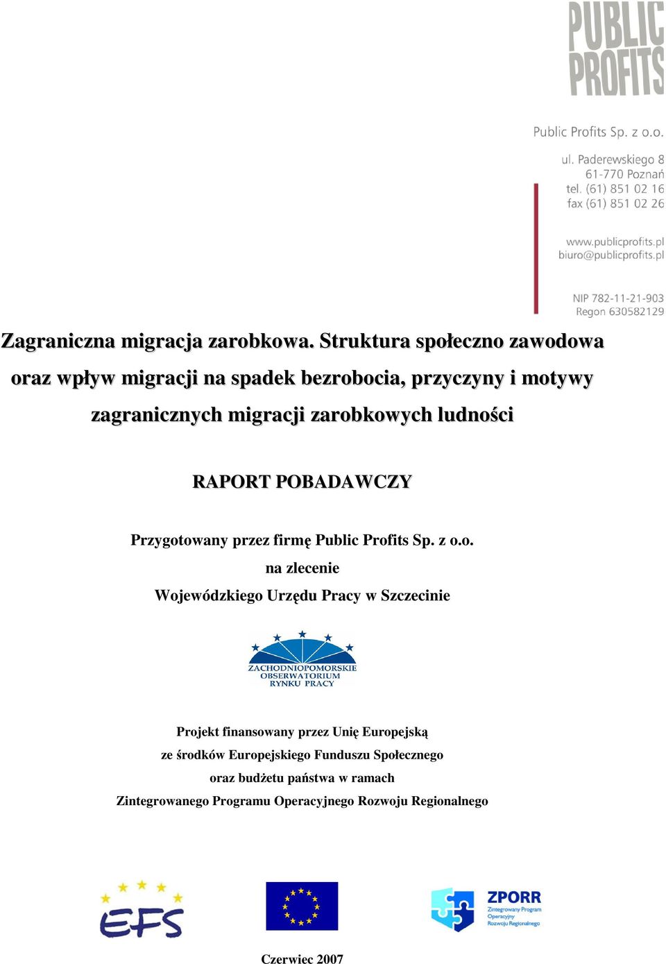 motywy zagranicznych migracji zarobkowych ludności RAPORT POBADAWCZY Przygotowany