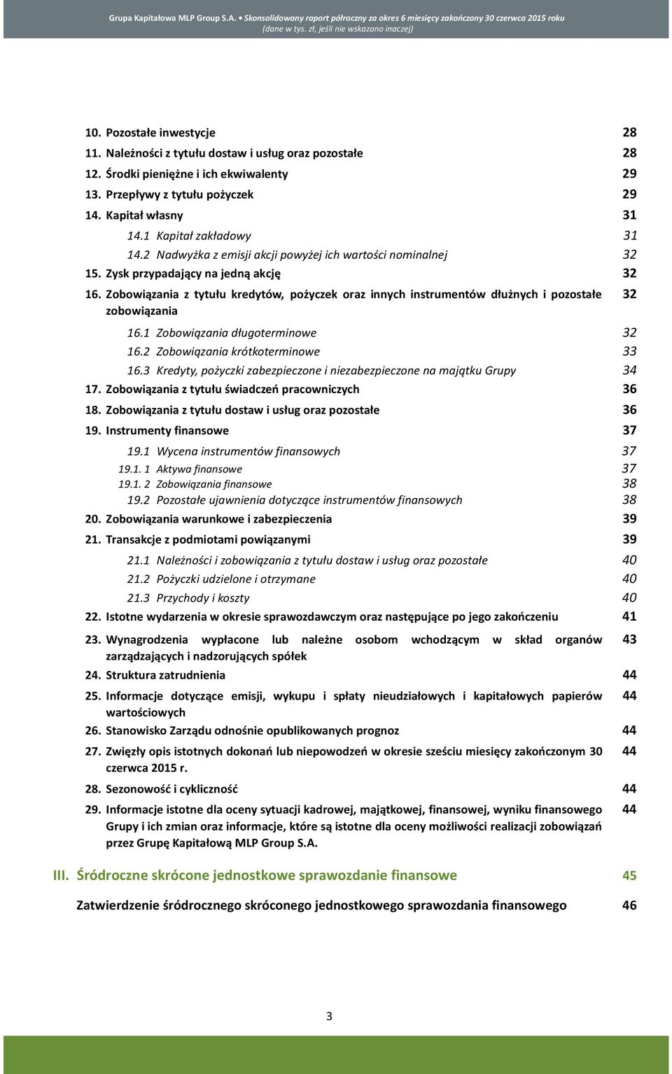 Zobowiązania z tytułu kredytów, pożyczek oraz innych instrumentów dłużnych i pozostałe 32 zobowiązania 16.1 Zobowiązania długoterminowe 32 16.2 Zobowiązania krótkoterminowe 33 16.