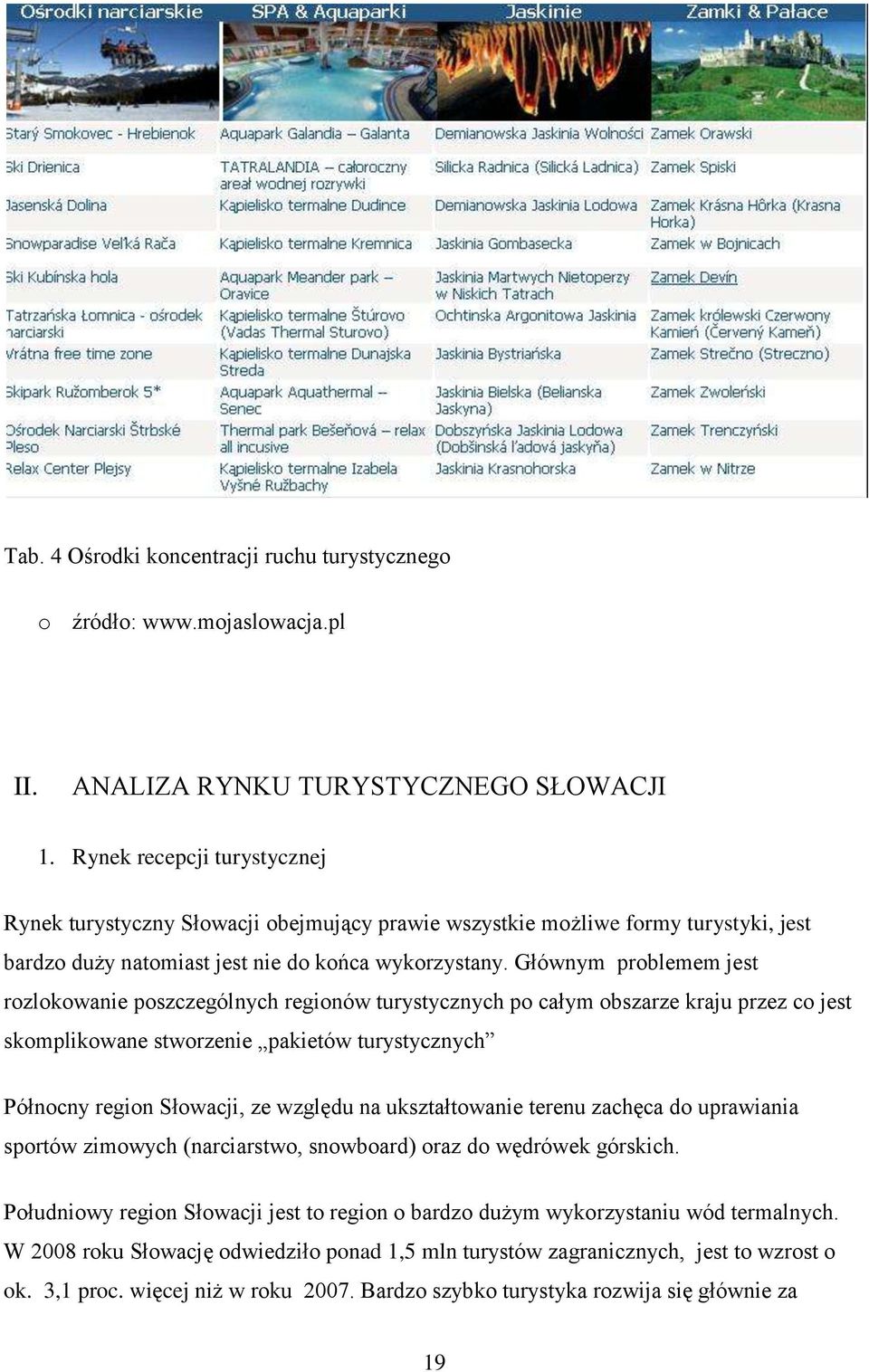 Głównym problemem jest rozlokowanie poszczególnych regionów turystycznych po całym obszarze kraju przez co jest skomplikowane stworzenie pakietów turystycznych Północny region Słowacji, ze względu na