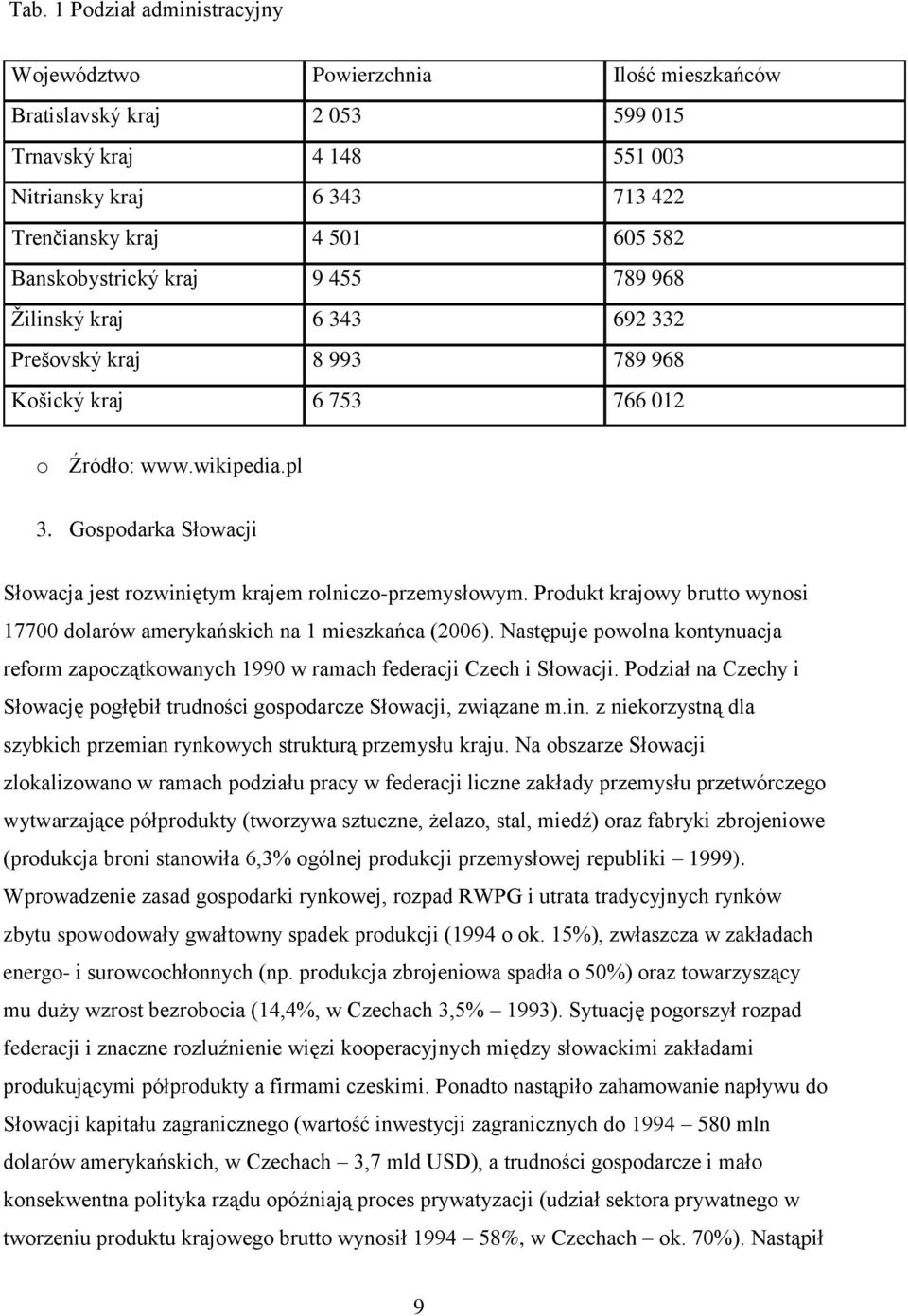 Gospodarka Słowacji Słowacja jest rozwiniętym krajem rolniczo-przemysłowym. Produkt krajowy brutto wynosi 17700 dolarów amerykańskich na 1 mieszkańca (2006).