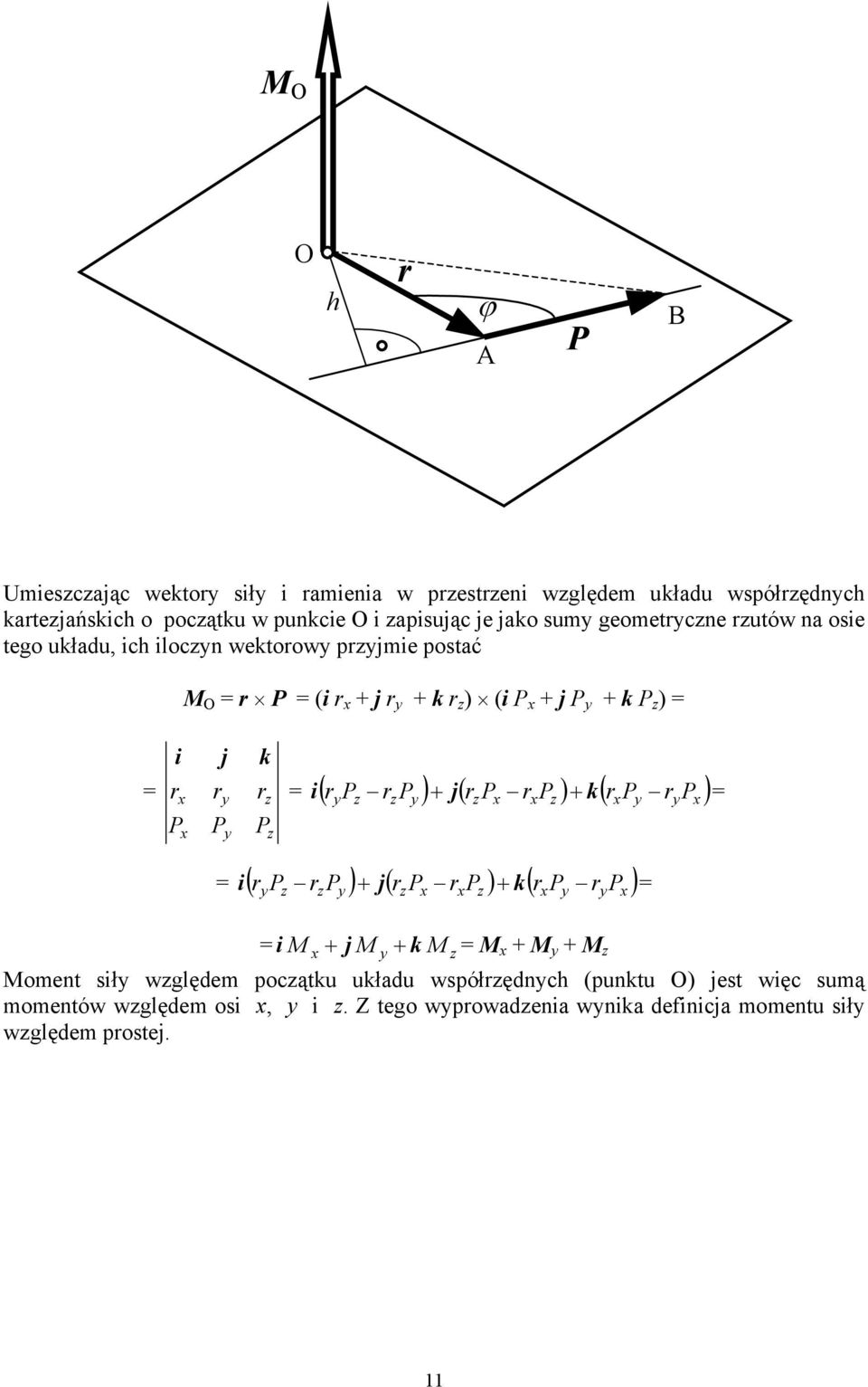 k ) k j ( ) ( ) ( ) + + k j ( ) ( ) ( ) + + k j M M M k j + + M + M + M Momet sł wględem pocątku