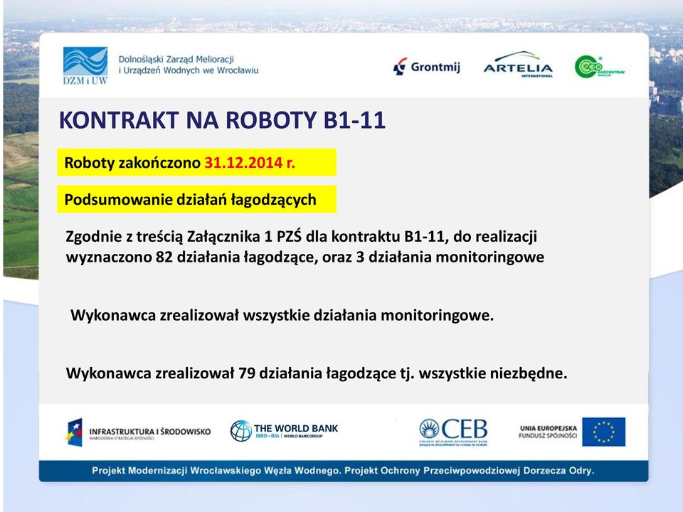 B1-11, do realizacji wyznaczono 82 działania łagodzące, oraz 3 działania monitoringowe