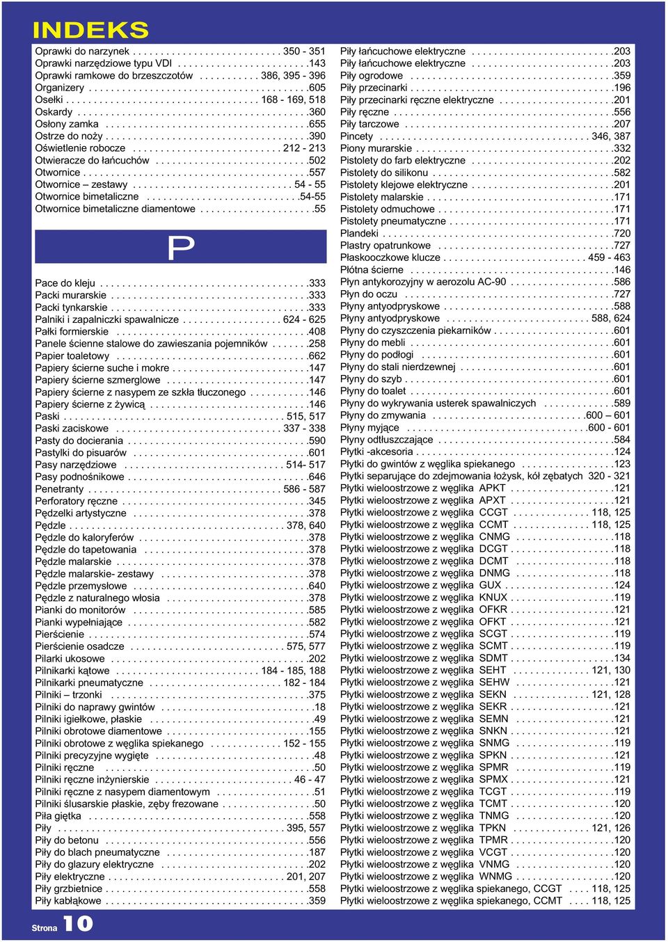 .......................... 212-213 Otwieracze do łańcuchów............................502 Otwornice.........................................557 Otwornice zestawy............................. 54-55 Otwornice bimetaliczne.