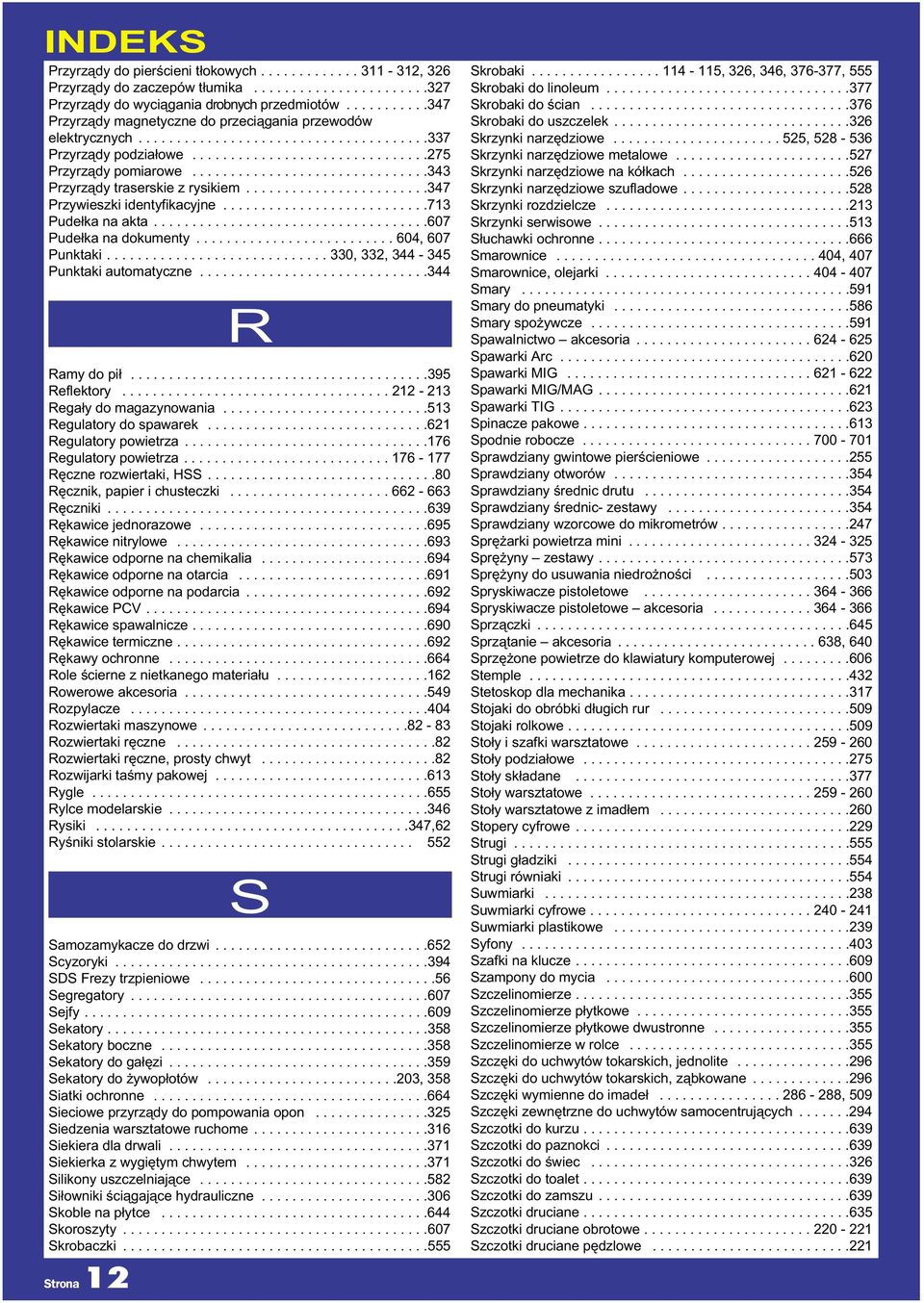 ..............................343 Przyrządy traserskie z rysikiem........................347 Przywieszki identyfikacyjne...........................713 Pudełka na akta....................................607 Pudełka na dokumenty.