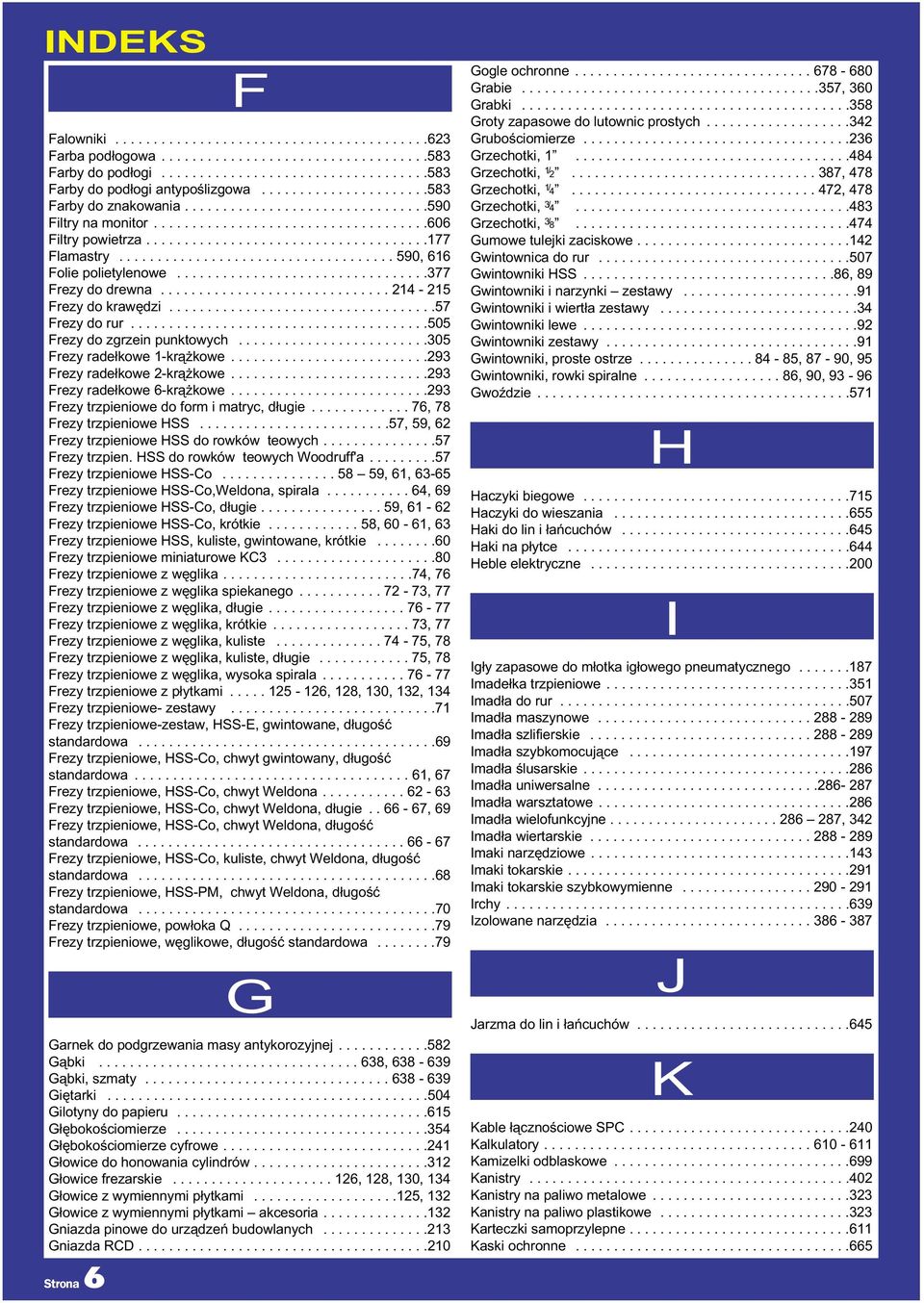 ................................... 590, 616 Folie polietylenowe.................................377 Frezy do drewna.............................. 214-215 Frezy do krawędzi...................................57 Frezy do rur.