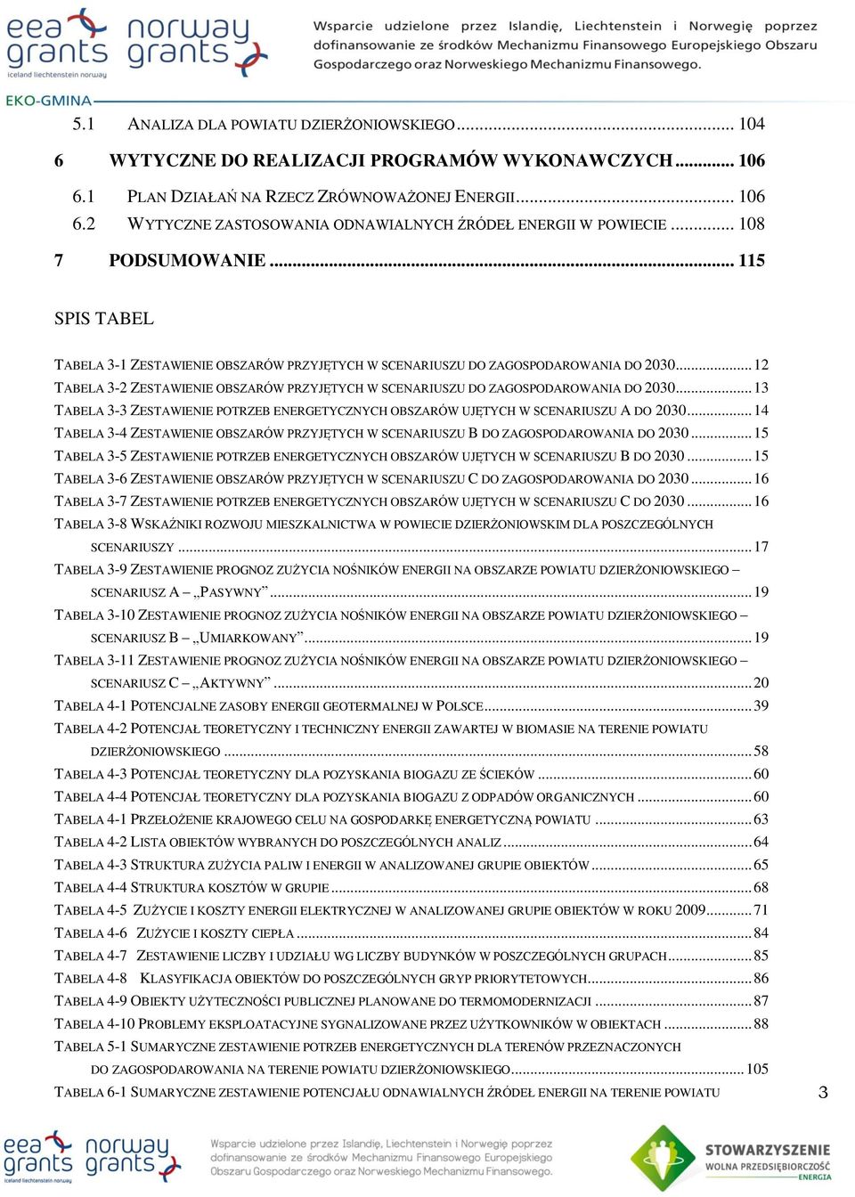 .. 12 TABELA 3-2 ZESTAWIENIE OBSZARÓW PRZYJĘTYCH W SCENARIUSZU DO ZAGOSPODAROWANIA DO 2030... 13 TABELA 3-3 ZESTAWIENIE POTRZEB ENERGETYCZNYCH OBSZARÓW UJĘTYCH W SCENARIUSZU A DO 2030.