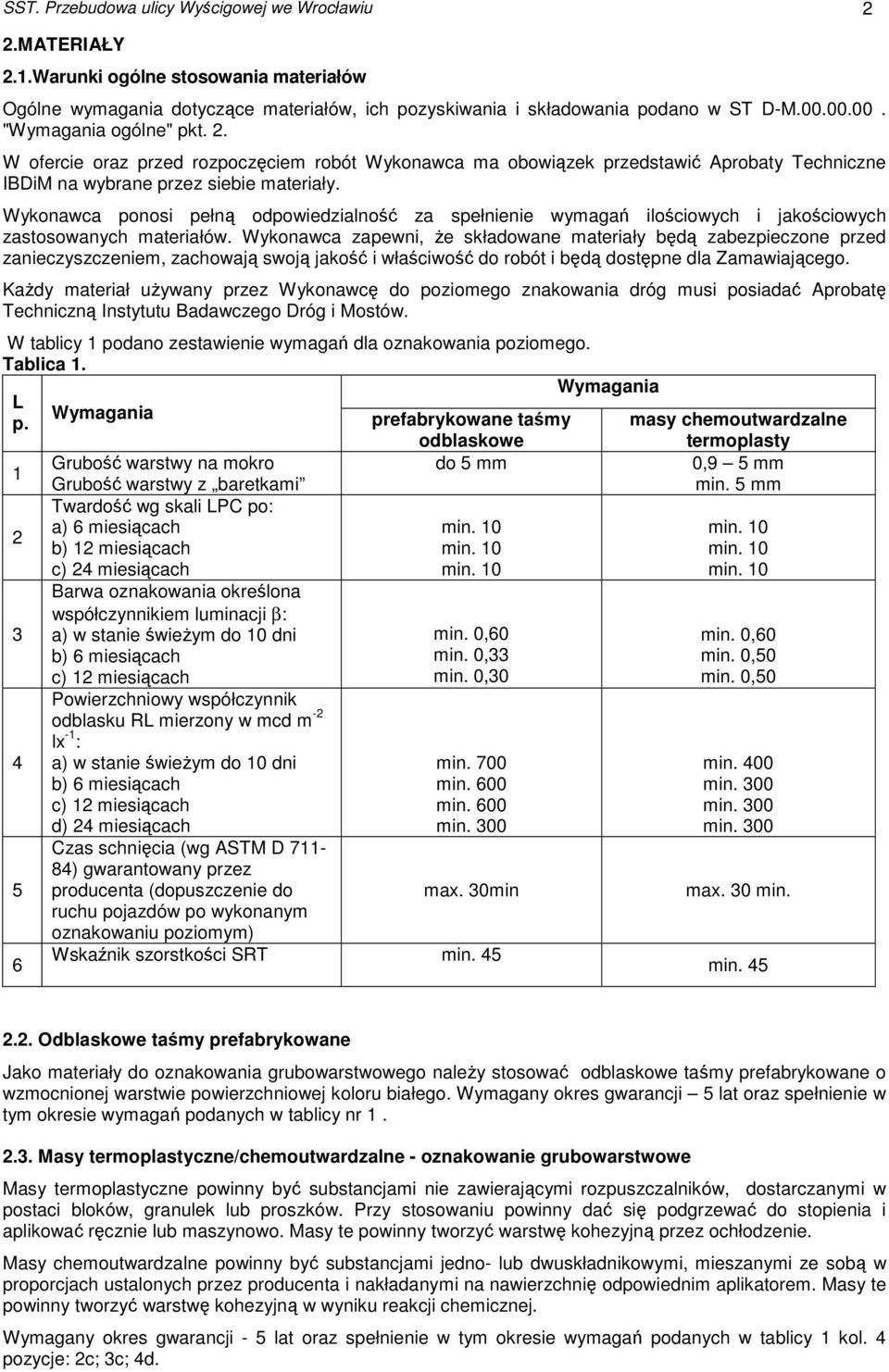 Wykonawca ponosi pełną odpowiedzialność za spełnienie wymagań ilościowych i jakościowych zastosowanych materiałów.