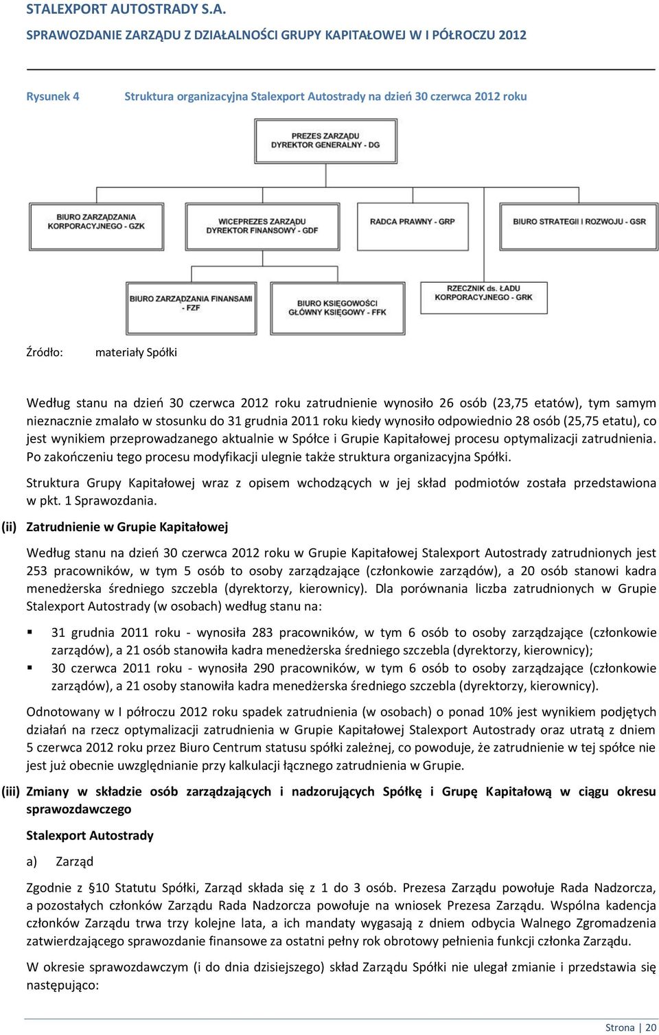 optymalizacji zatrudnienia. Po zakończeniu tego procesu modyfikacji ulegnie także struktura organizacyjna Spółki.