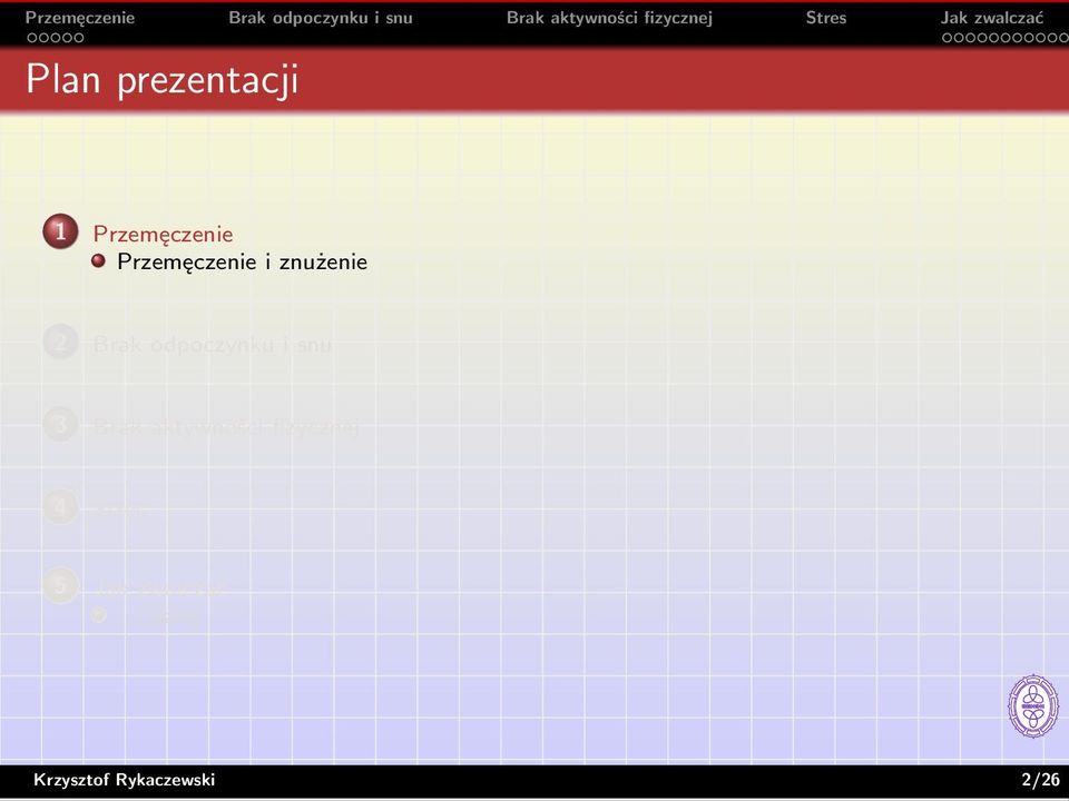 i snu 3 Brak aktywności fizycznej 4 Stres