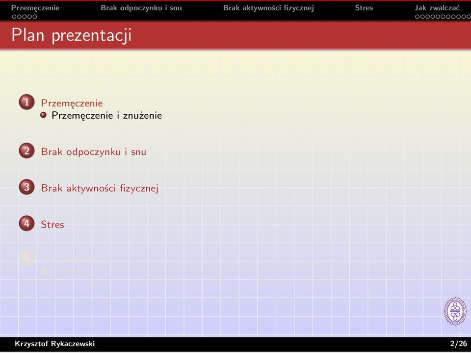 i snu 3 Brak aktywności fizycznej 4 Stres