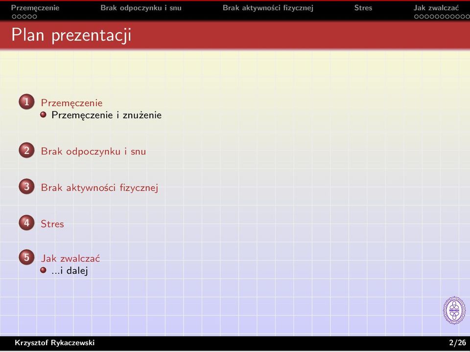 i snu 3 Brak aktywności fizycznej 4 Stres