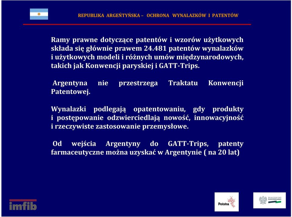 Argentyna nie przestrzega Traktatu Konwencji Patentowej.