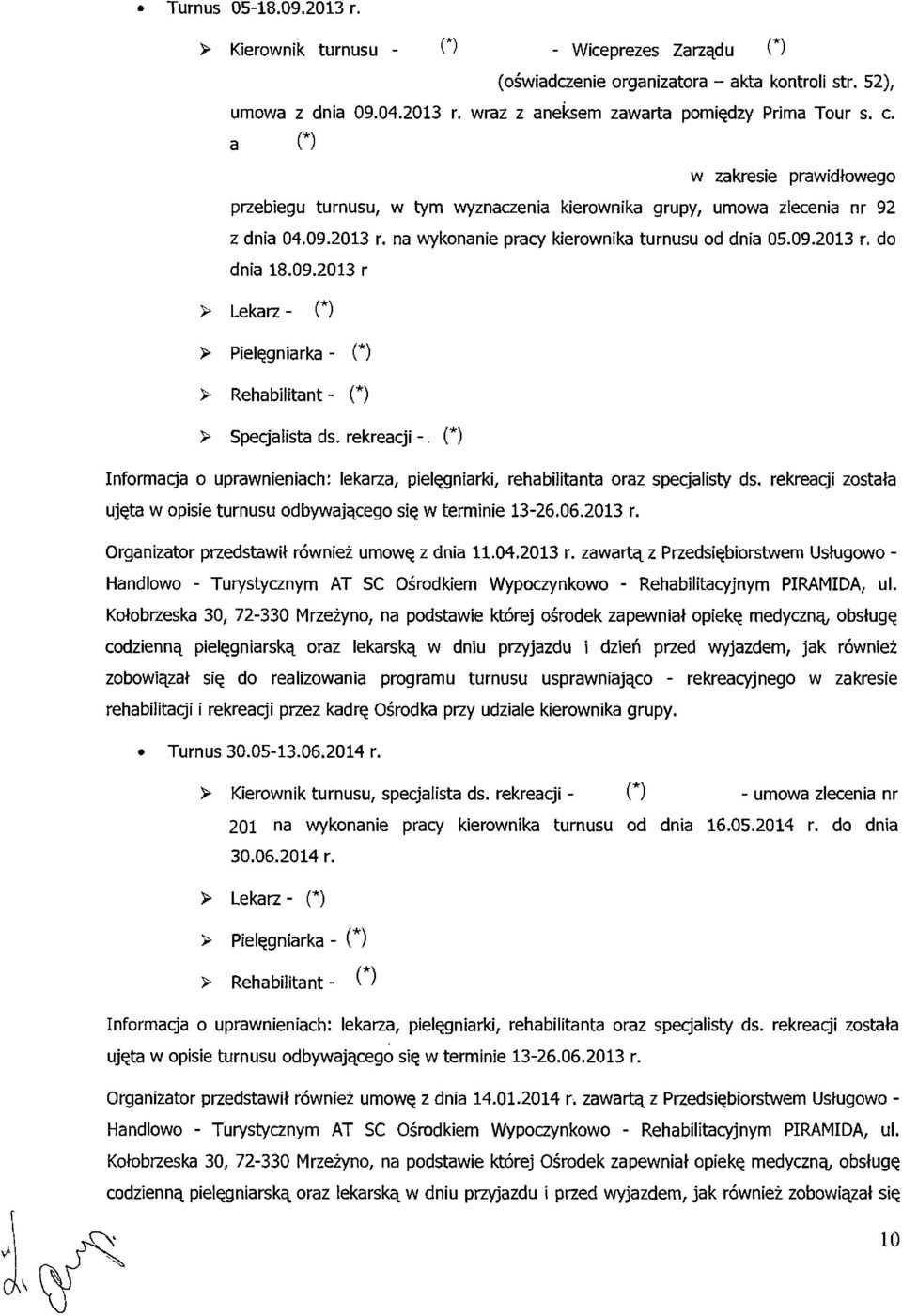 rekreacji -. Informacja o uprawnieniach: lekarza, pielęgniarki, rehabilitanta oraz specjalisty ds. rekreacji została ujęta w opisie turnusu odbywającego się w terminie 13-26.06.2013 r.